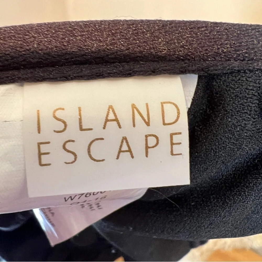 ISLAND ESCAPE Black Swim Top with Neck Tie. Size 10